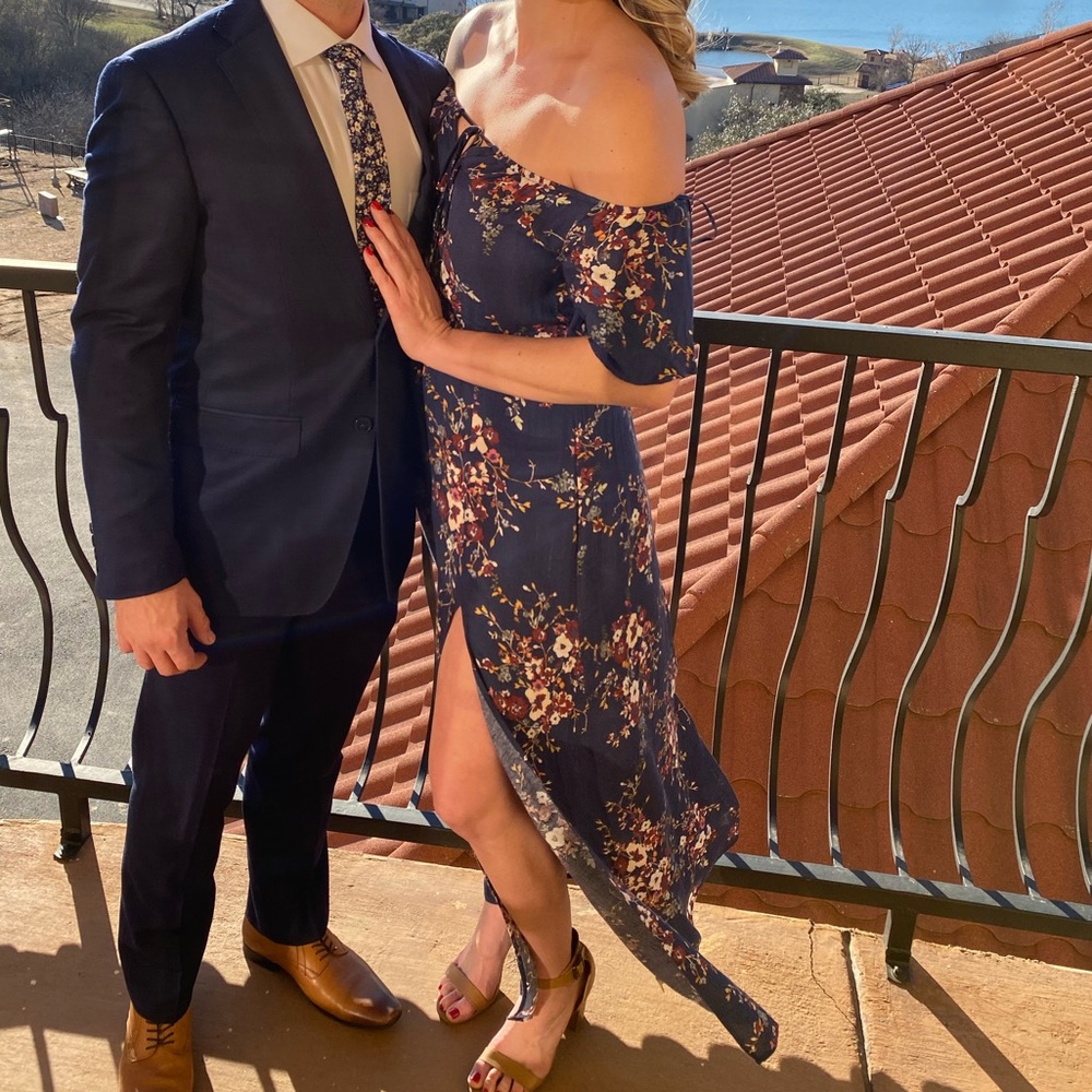 Lovestitch Blue Floral off shoulder Maxi Dress